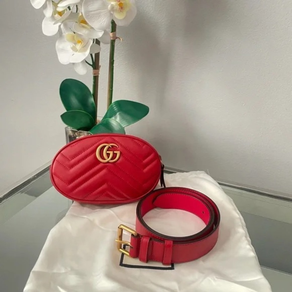 Gucci Red GG Marmont Chevron Belt Waist Bag Fanny Pack - Picture 2 of 5